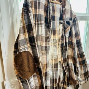 LA MIEL Brown Plaid Shirt with Elbow Patches